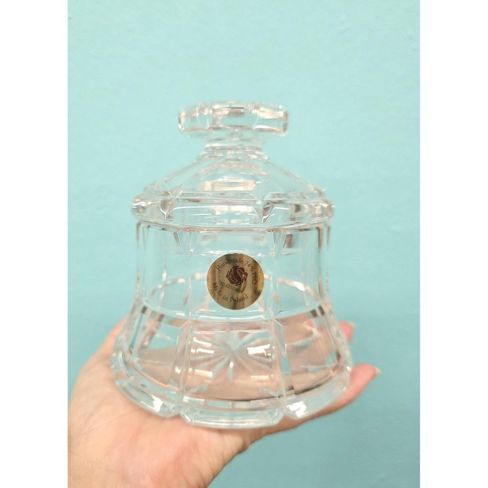 VTG SULIVANS HAND CUT FINE 24% LEAD CRYSTAL LIDDED JAR 5 1/2" POLAND HEAVY